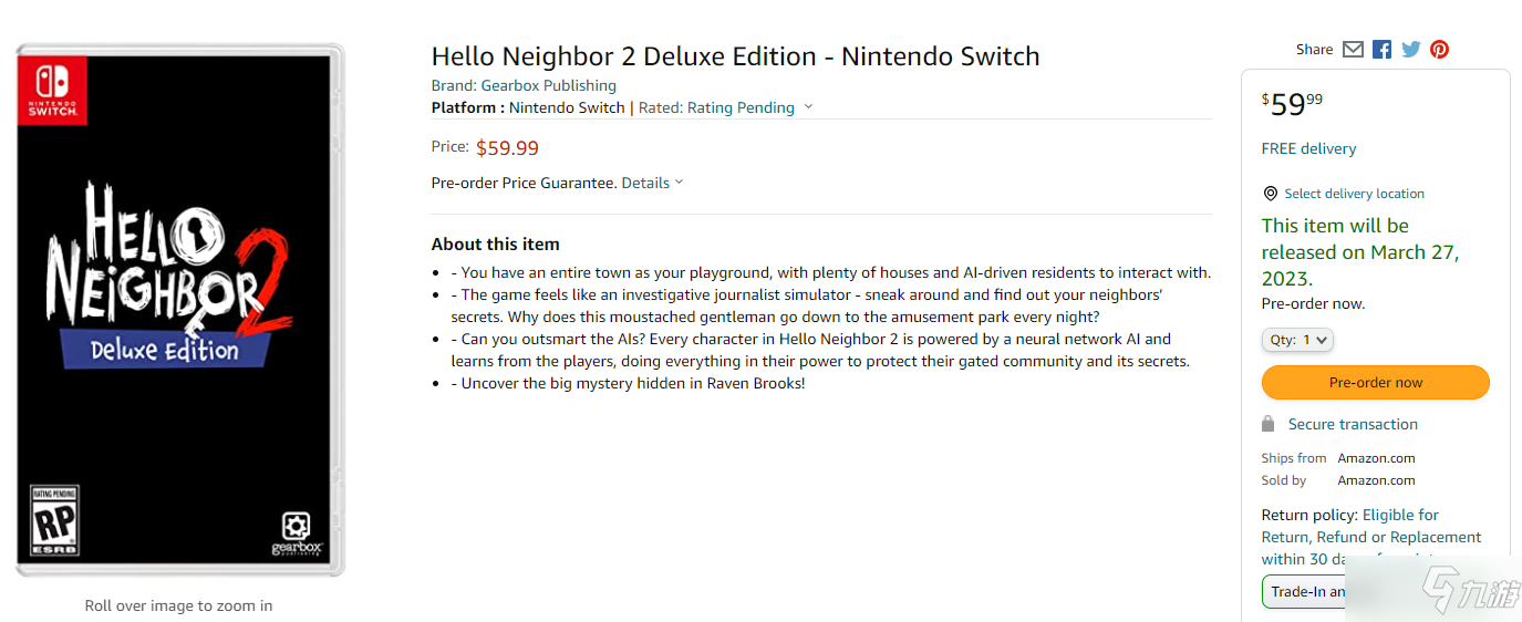 NS版《你好邻居2》上架亚马逊 或将于明年3月进行发售